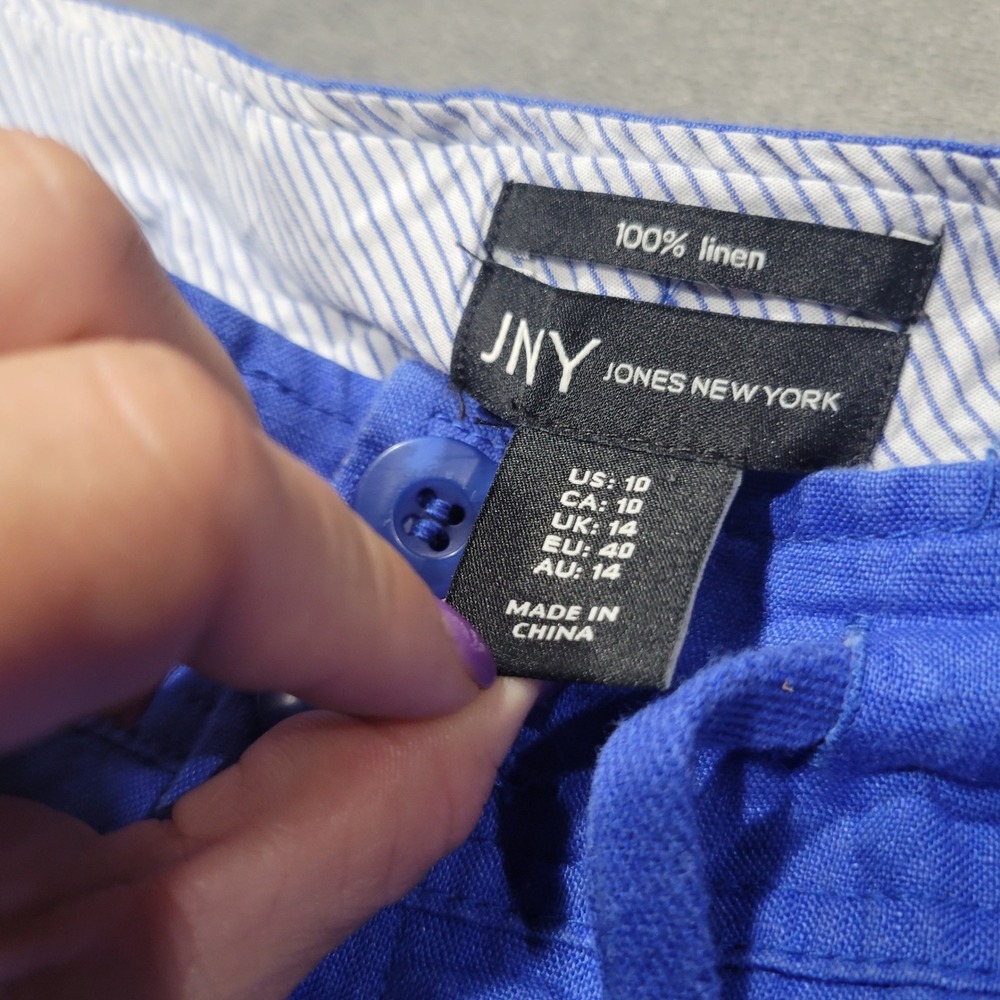 Jones New York Shorts Womens 10 Blue 100% Linen Bermuda Drawstring Summer JNY - Picture 3 of 8